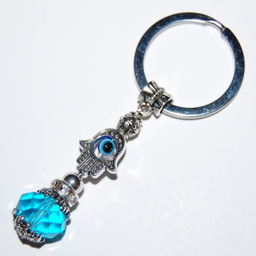 Hamsa Hand Keychain,Evil Eye Keychain,Crystal Glass Charm